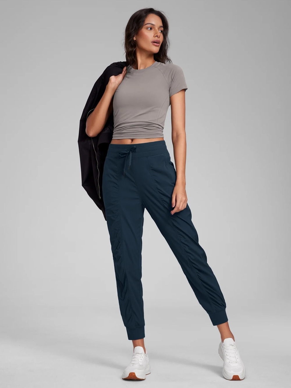 CRZ Yoga Striped Ruched Pocket Jogger Navy Blue 28” Size Medium Dance
